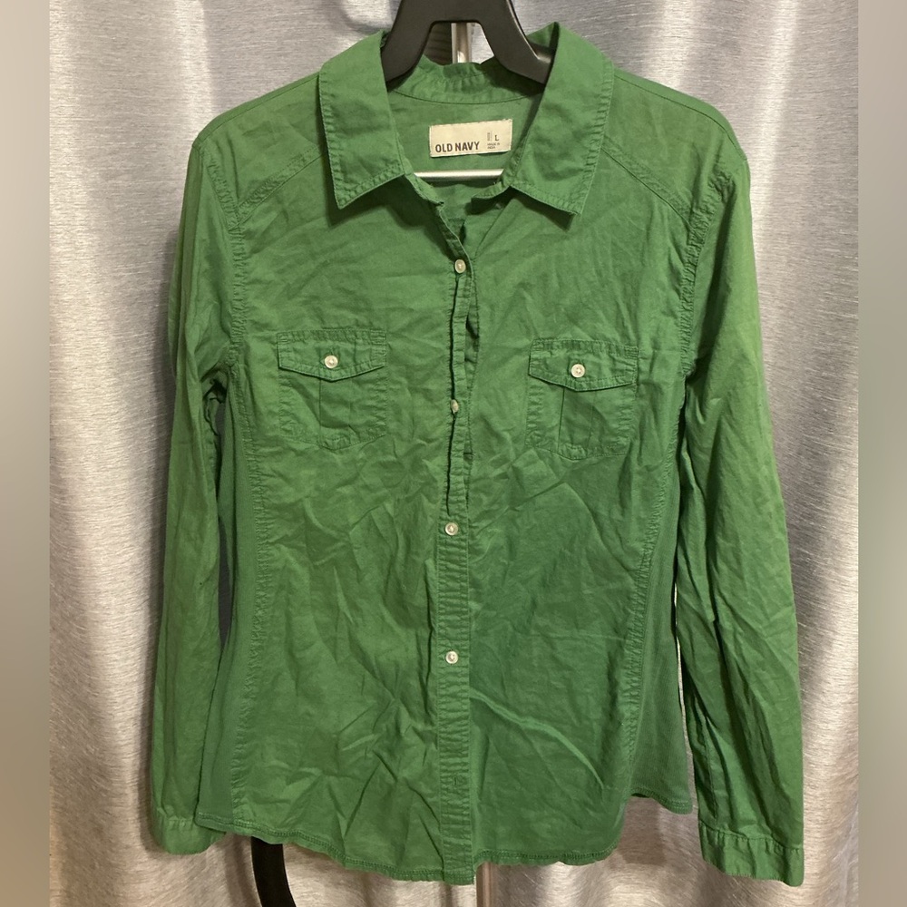 Old Navy Green Utility Button‑Up Shirt – Size L – Casual Everyday Layer